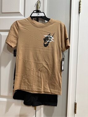 Nike Kids Tan Short-Sleeve Tee with Black Logo